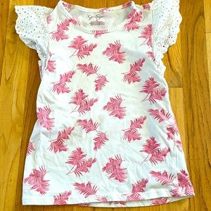 Pink palm sleeveless white shirt/blouse. Size 8 girls, good used condition.💕*1